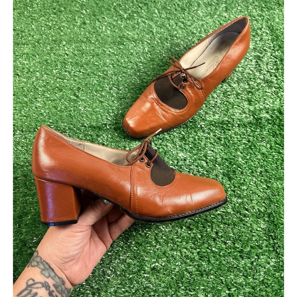 Vintage 1930's SZ 4 Women Erik Edwards Brown Leather Oxford Shoes Heels Scuffed